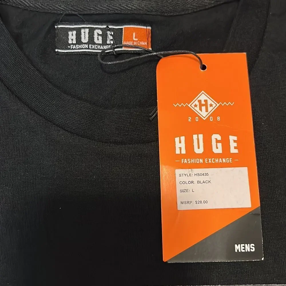 Huge Fashion Exchange Men’s Black Swag Embossed Tee Size Large